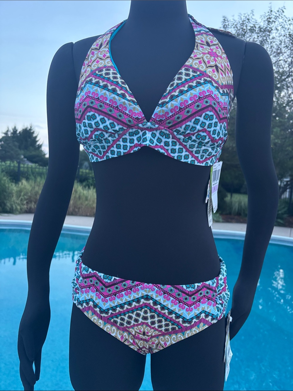 NWT VTG BECCA by Rebecca Virtue Chevron Print 2PC Bikini AvgSz Lg D Cup M Bottom